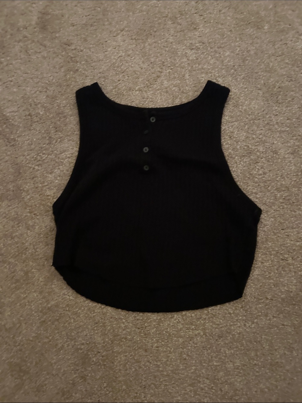 American Eagle Outfitters Black Ribbed Cropped Tank with Button Detail